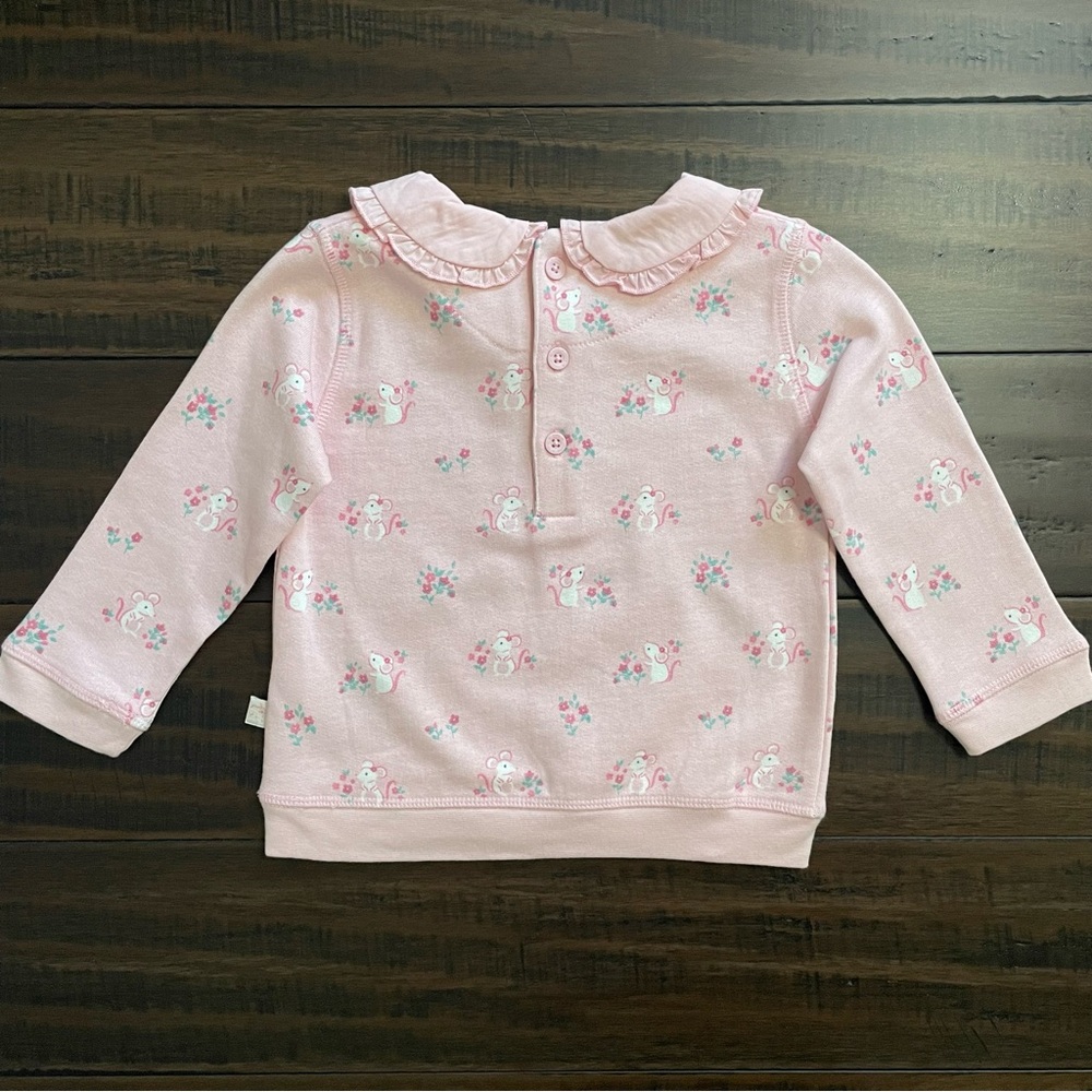 JoJo Maman Bebe Pink Pretty Mouse Collared Sweatshirt NWT - Picture 3 of 11